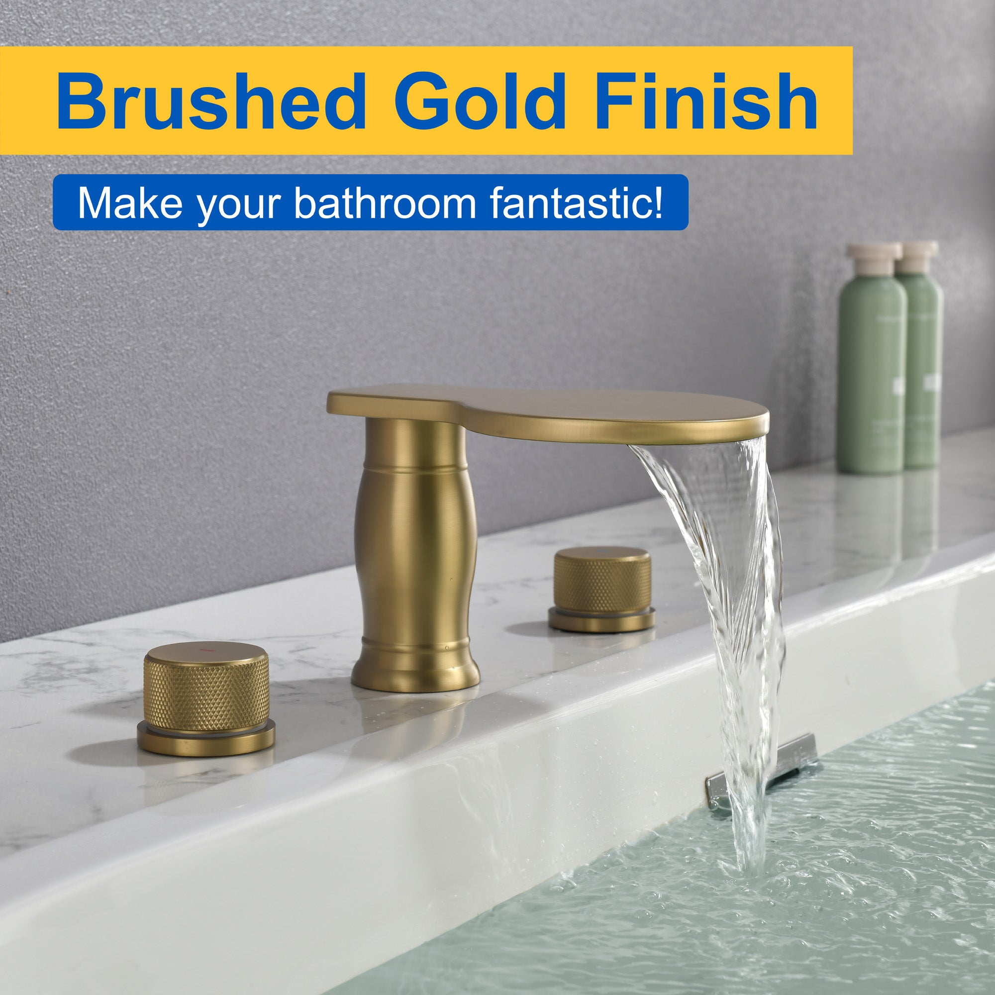 Waterfall Bathroom Tub Filler, Bathtub Faucet 3 Holes, Deck Mount Roman Tub Faucet