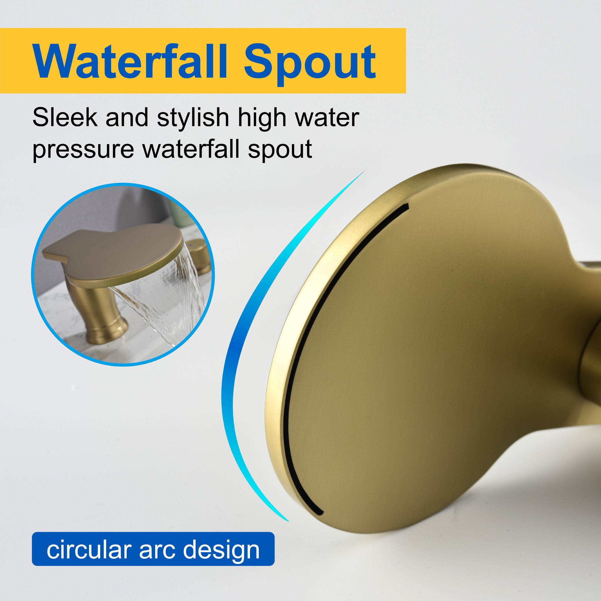 Waterfall Bathroom Tub Filler, Bathtub Faucet 3 Holes, Deck Mount Roman Tub Faucet