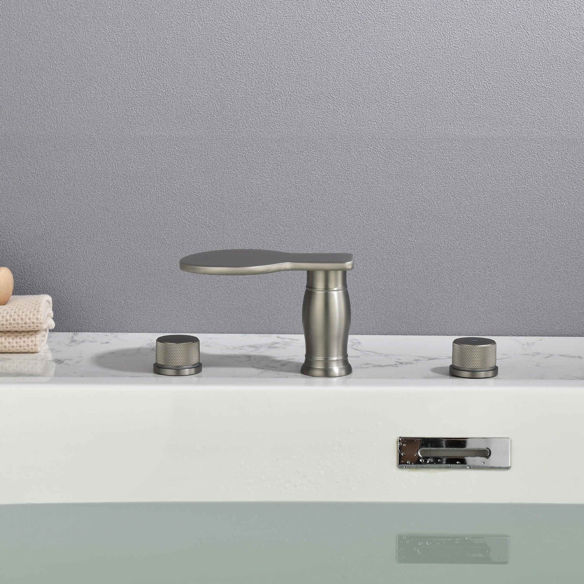 Waterfall Bathroom Tub Filler, Bathtub Faucet 3 Holes, Deck Mount Roman Tub Faucet