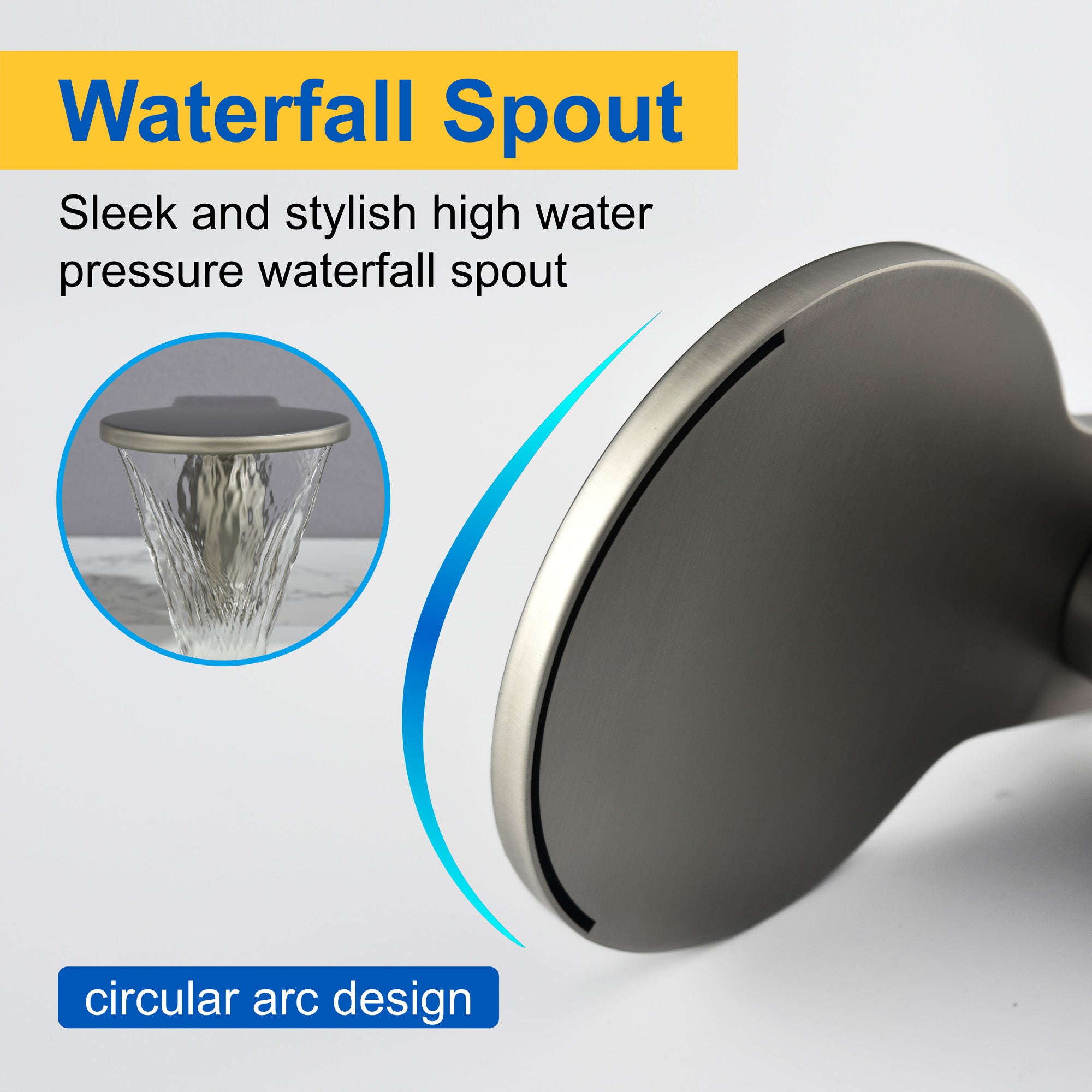 Waterfall Bathroom Tub Filler, Bathtub Faucet 3 Holes, Deck Mount Roman Tub Faucet