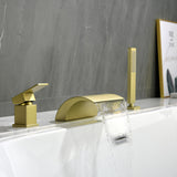 Waterfall Roman Tub Faucet with Sprayer Deck Mount Tub Filler with Hand Shower, Single Handle Bathtub Faucet Set