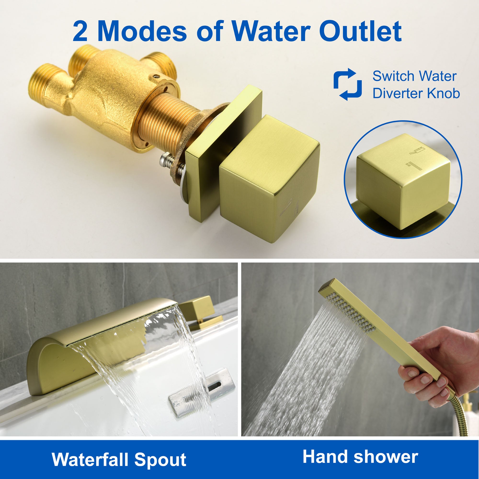 Waterfall Roman Tub Faucet with Sprayer Deck Mount Tub Filler with Hand Shower, Single Handle Bathtub Faucet Set