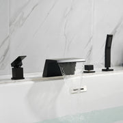 Waterfall Roman Tub Faucet with Sprayer Solid Brass Single Handle 4-Piece Deck Mounted Tub Filler