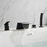 Waterfall Roman Tub Faucet with Sprayer Solid Brass Single Handle 4-Piece Deck Mounted Tub Filler