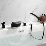 Waterfall Roman Tub Faucet with Sprayer Solid Brass Single Handle 4-Piece Deck Mounted Tub Filler