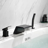 Waterfall Roman Tub Faucet with Sprayer Solid Brass Single Handle 4-Piece Deck Mounted Tub Filler