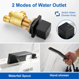 Waterfall Roman Tub Faucet with Sprayer Solid Brass Single Handle 4-Piece Deck Mounted Tub Filler