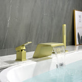 Waterfall Roman Tub Faucet with Sprayer Solid Brass Single Handle 4-Piece Deck Mounted Tub Filler