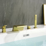 Waterfall Roman Tub Faucet with Sprayer Solid Brass Single Handle 4-Piece Deck Mounted Tub Filler