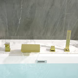 Waterfall Roman Tub Faucet with Sprayer Solid Brass Single Handle 4-Piece Deck Mounted Tub Filler
