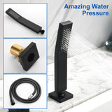 Deck Mount Roman Tub Faucet with Sprayer Waterfall Tub Filler with Hand Shower, Single Handle Bathtub Faucet Set with Handheld Shower Head, Valve and Trim Included