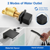 Deck Mount Roman Tub Faucet with Sprayer Waterfall Tub Filler with Hand Shower, Single Handle Bathtub Faucet Set with Handheld Shower Head, Valve and Trim Included