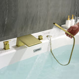 Deck Mount Roman Tub Faucet with Sprayer Waterfall Tub Filler with Hand Shower, Single Handle Bathtub Faucet Set with Handheld Shower Head, Valve and Trim Included