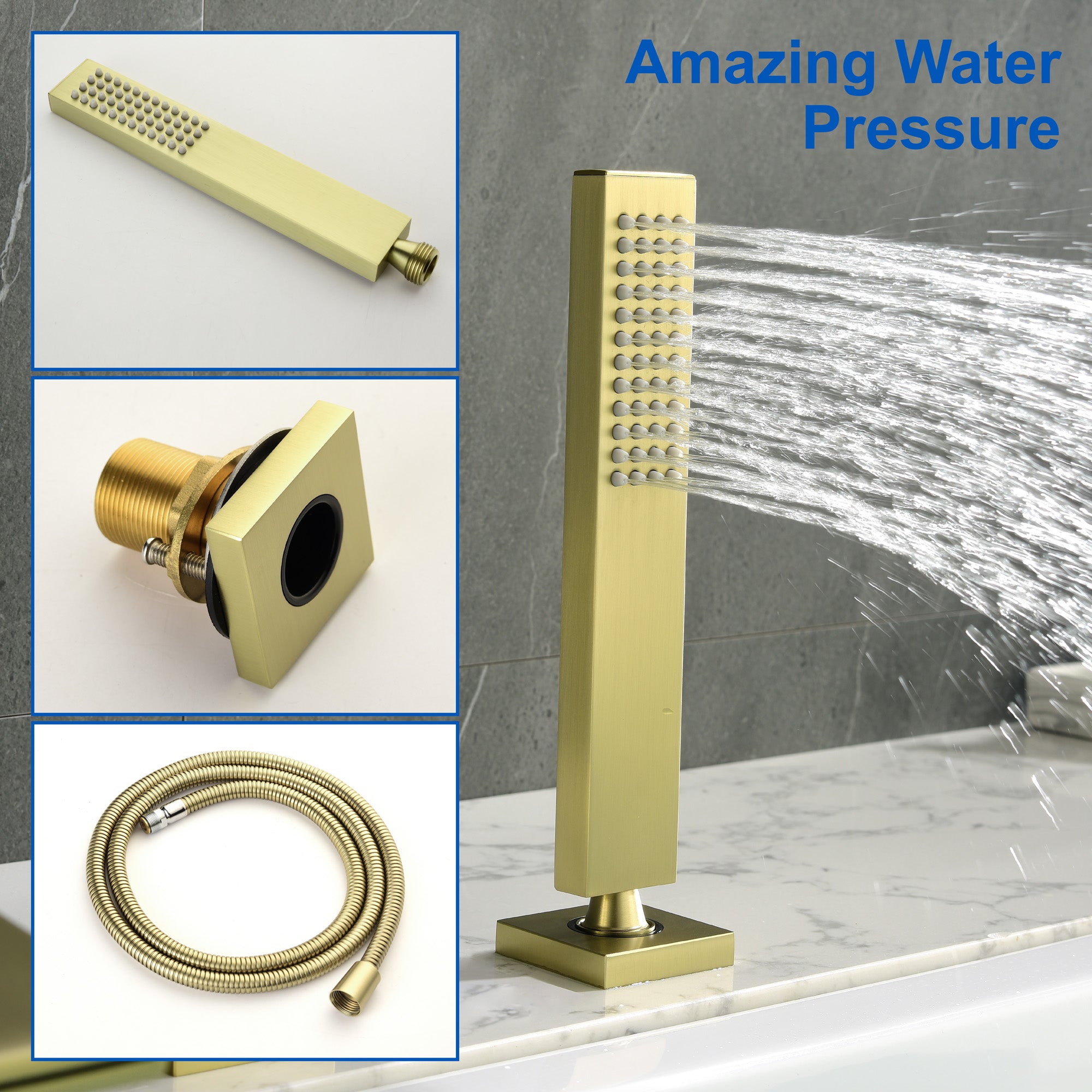 Deck Mount Roman Tub Faucet with Sprayer Waterfall Tub Filler with Hand Shower, Single Handle Bathtub Faucet Set with Handheld Shower Head, Valve and Trim Included