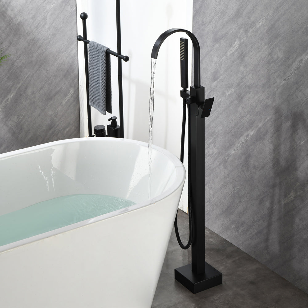 Single Handle Floor Mounted Free Standing Bathtub Faucet Tub Filler Faucet with Handshower