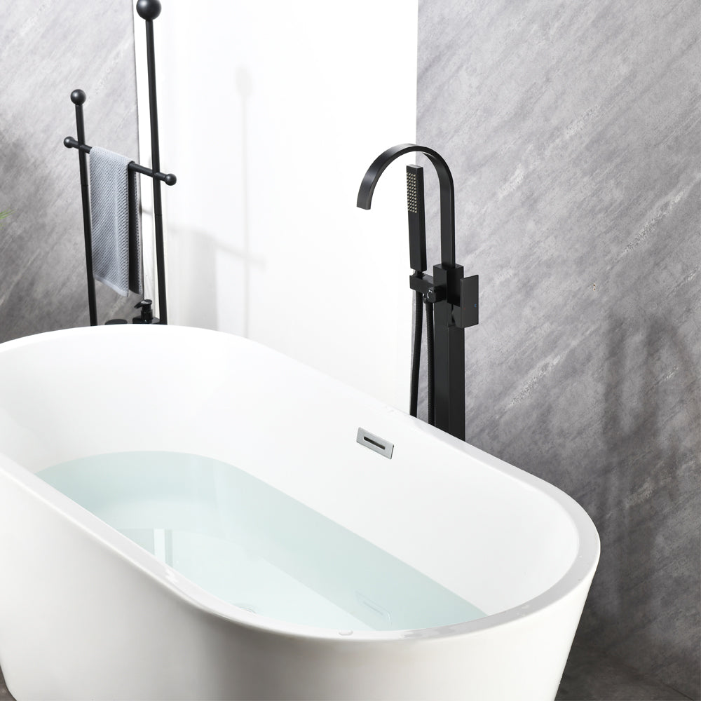 Single Handle Floor Mounted Free Standing Bathtub Faucet Tub Filler Faucet with Handshower