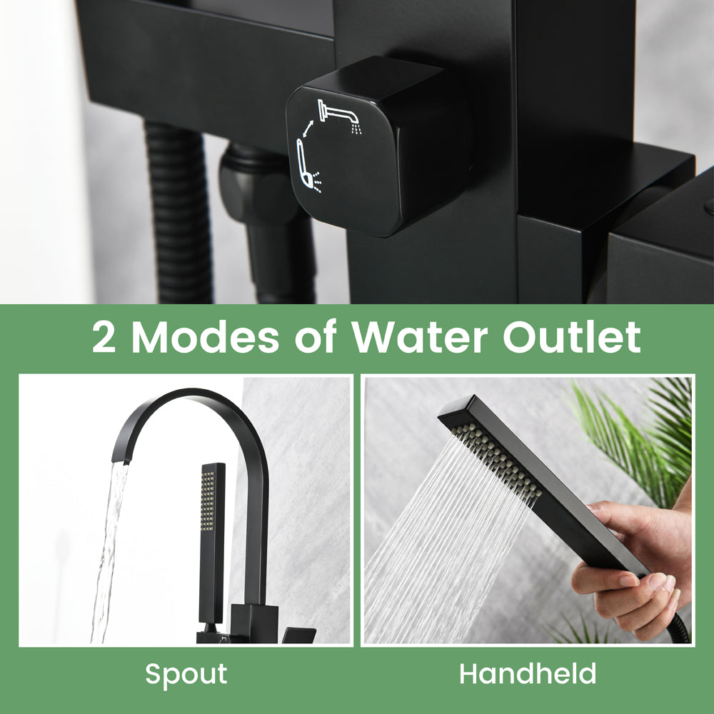 Single Handle Floor Mounted Free Standing Bathtub Faucet Tub Filler Faucet with Handshower
