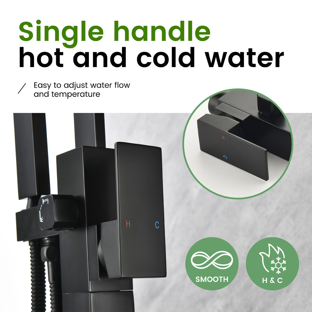 Single Handle Floor Mounted Free Standing Bathtub Faucet Tub Filler Faucet with Handshower
