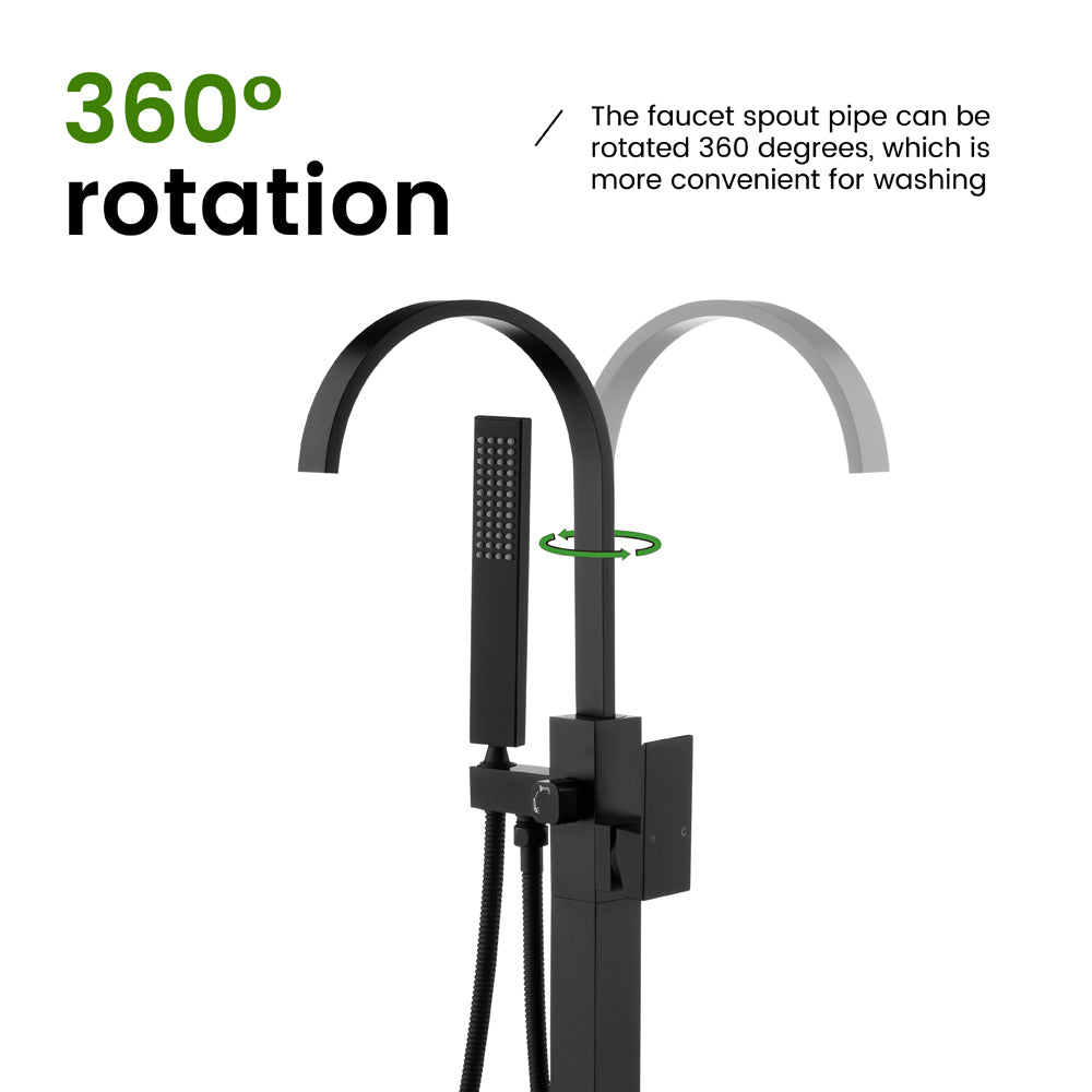 Single Handle Floor Mounted Free Standing Bathtub Faucet Tub Filler Faucet with Handshower