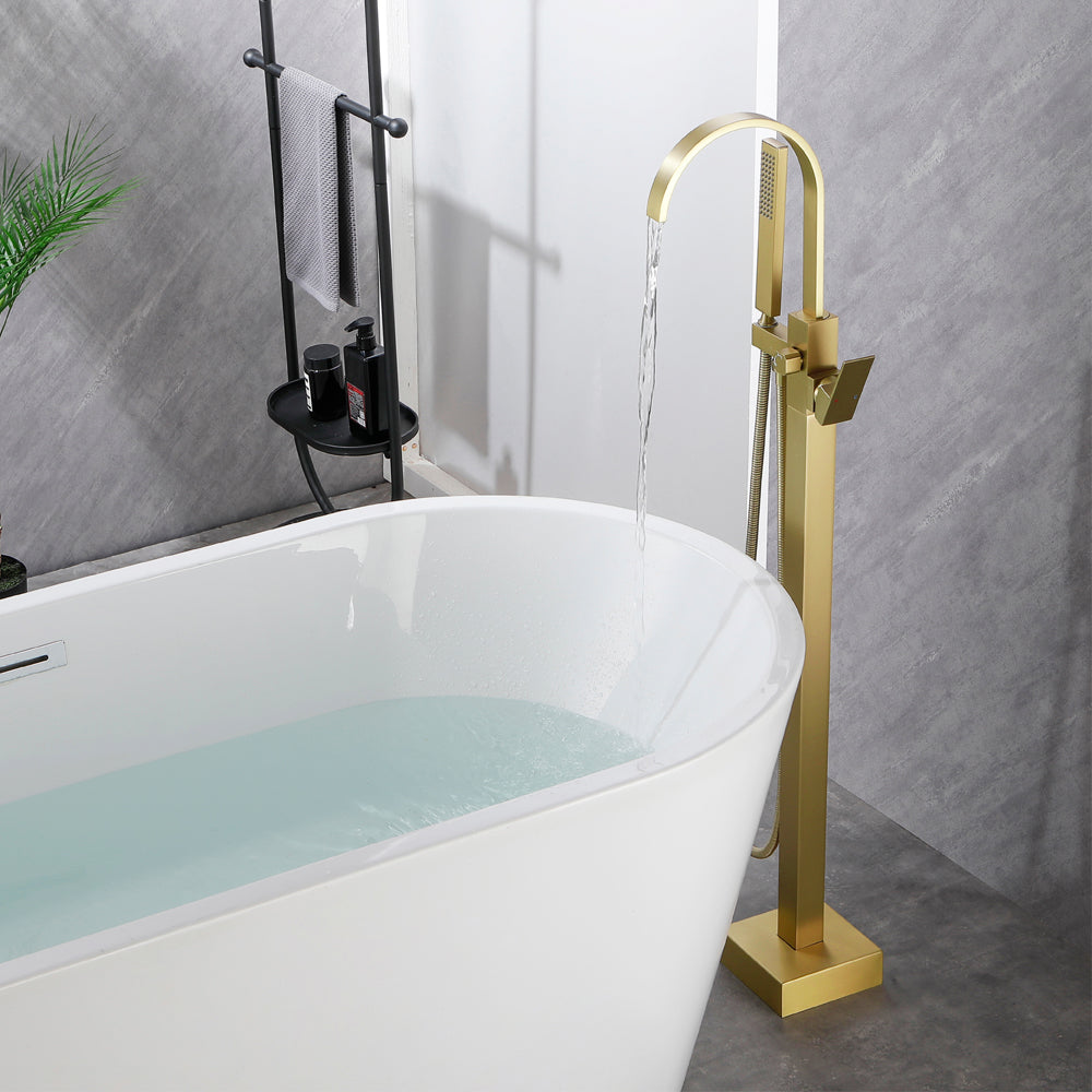 Single Handle Floor Mounted Free Standing Bathtub Faucet Tub Filler Faucet with Handshower