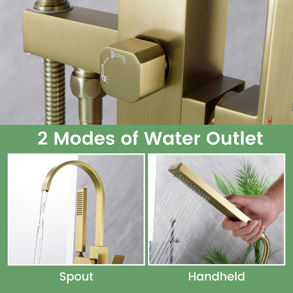 Single Handle Floor Mounted Free Standing Bathtub Faucet Tub Filler Faucet with Handshower