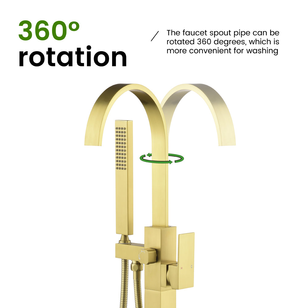 Single Handle Floor Mounted Free Standing Bathtub Faucet Tub Filler Faucet with Handshower