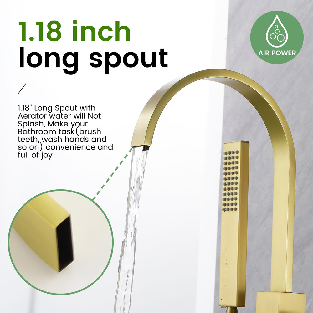 Single Handle Floor Mounted Free Standing Bathtub Faucet Tub Filler Faucet with Handshower