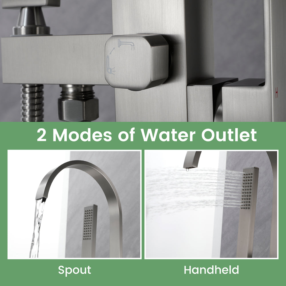 Single Handle Floor Mounted Free Standing Bathtub Faucet Tub Filler Faucet with Handshower