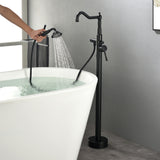 Freestanding Floor Mount Tub Filler with Handheld Shower Roman Bathtub Faucet by Finish, Swivel Spout with Brass Rough-in and Water Hose