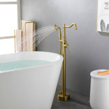 Freestanding Floor Mount Tub Filler with Handheld Shower Roman Bathtub Faucet by Finish, Swivel Spout with Brass Rough-in and Water Hose