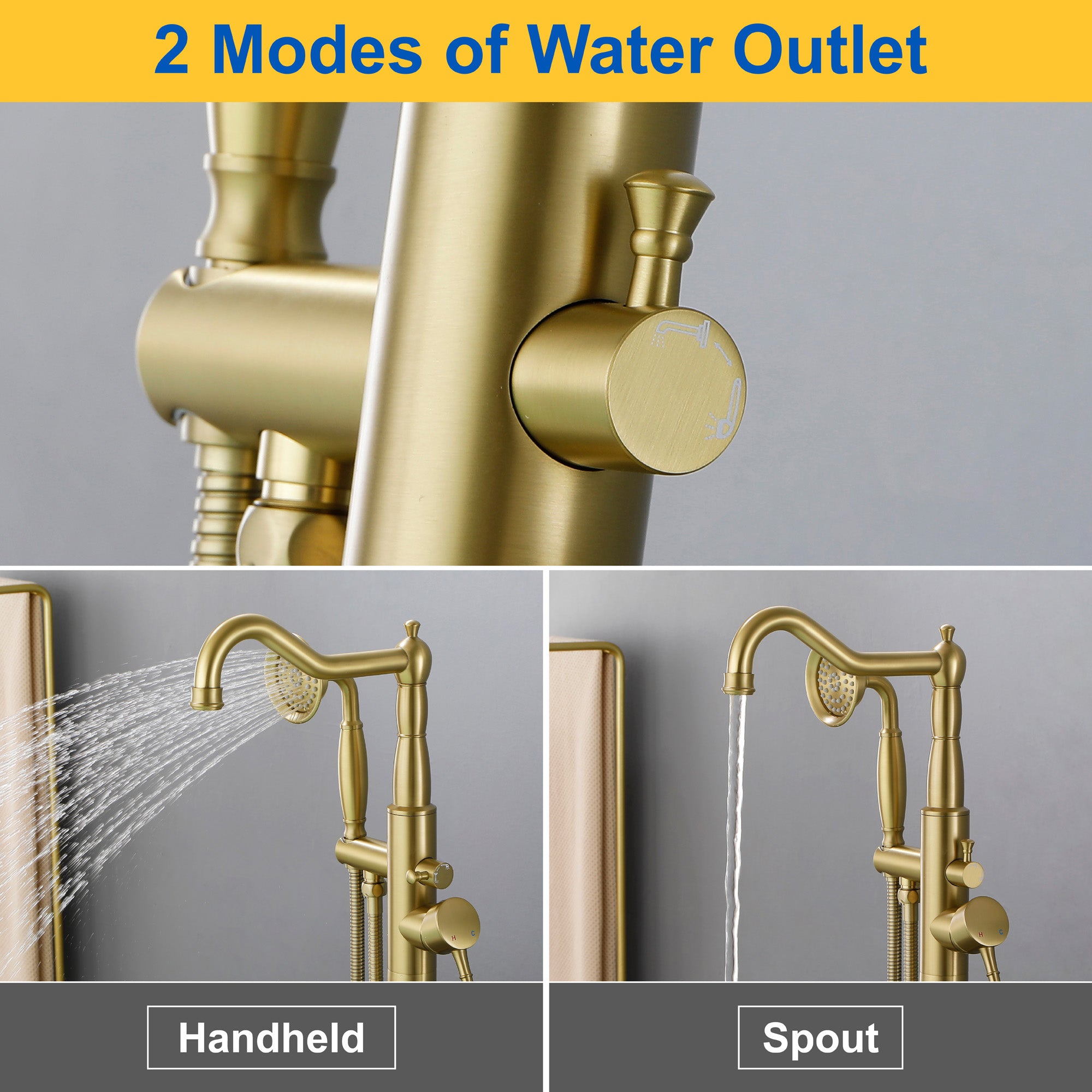Freestanding Floor Mount Tub Filler with Handheld Shower Roman Bathtub Faucet by Finish, Swivel Spout with Brass Rough-in and Water Hose