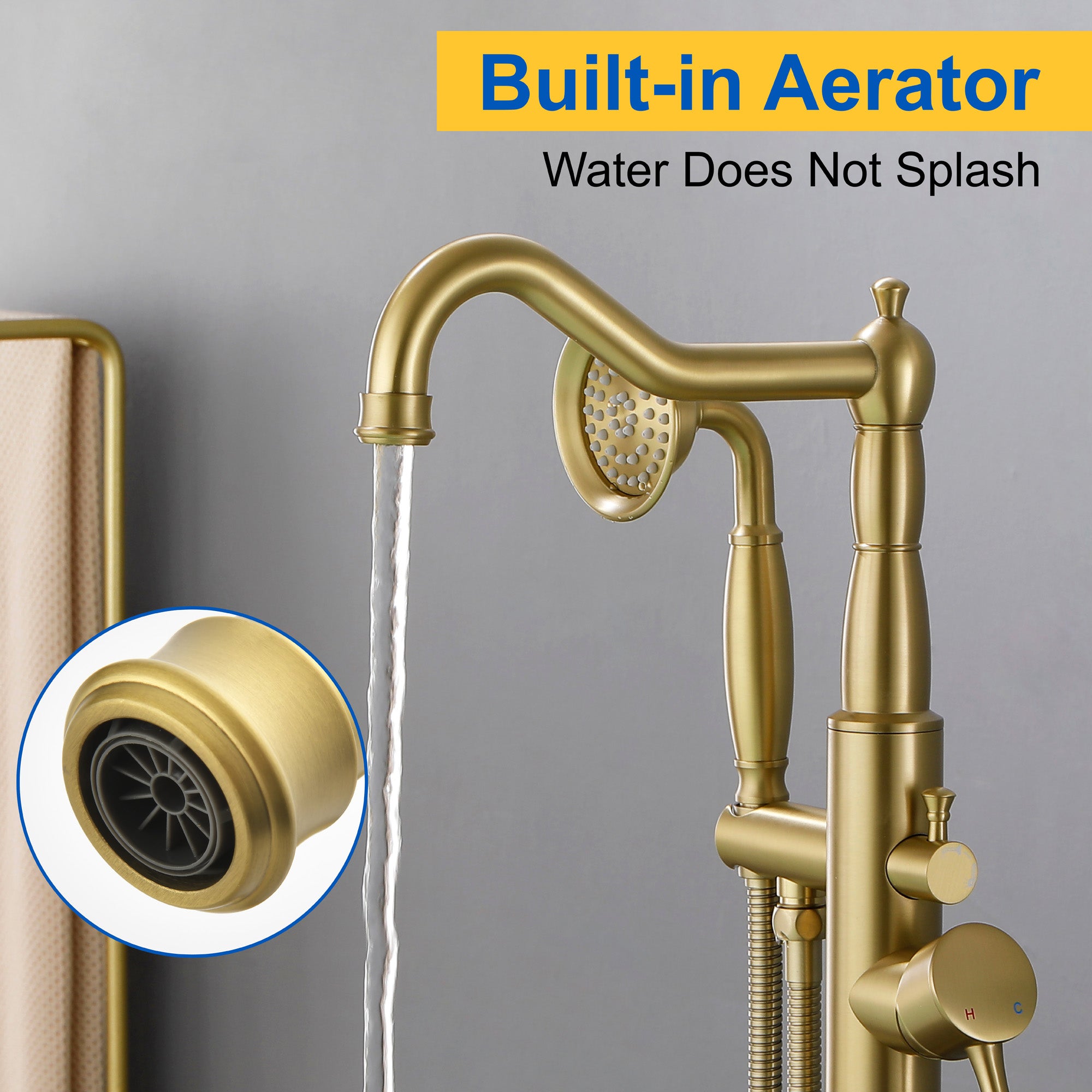 Freestanding Floor Mount Tub Filler with Handheld Shower Roman Bathtub Faucet by Finish, Swivel Spout with Brass Rough-in and Water Hose