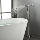 Freestanding Floor Mount Tub Filler with Handheld Shower Roman Bathtub Faucet by Finish, Swivel Spout with Brass Rough-in and Water Hose