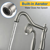 Freestanding Floor Mount Tub Filler with Handheld Shower Roman Bathtub Faucet by Finish, Swivel Spout with Brass Rough-in and Water Hose