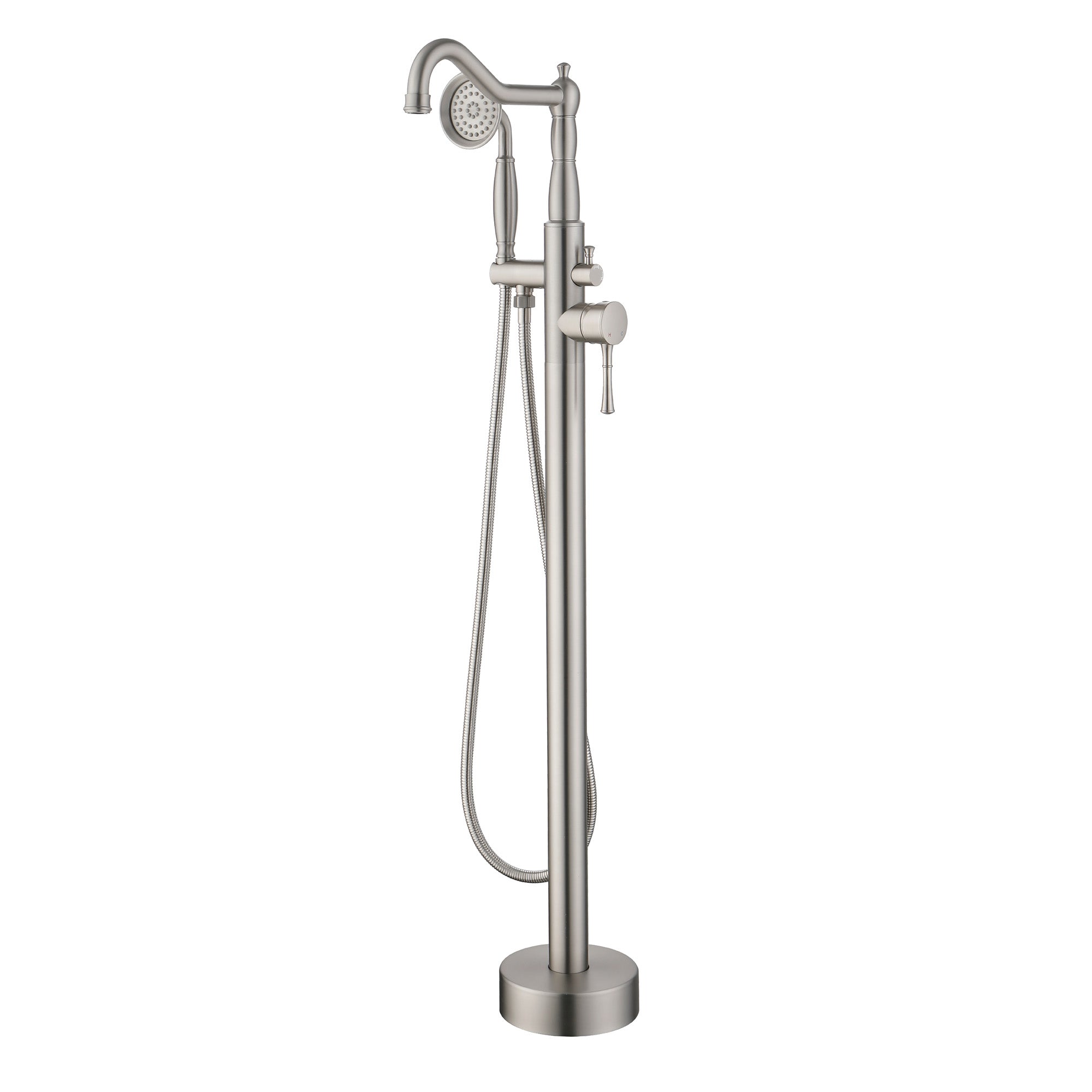 Freestanding Floor Mount Tub Filler with Handheld Shower Roman Bathtub Faucet by Finish, Swivel Spout with Brass Rough-in and Water Hose
