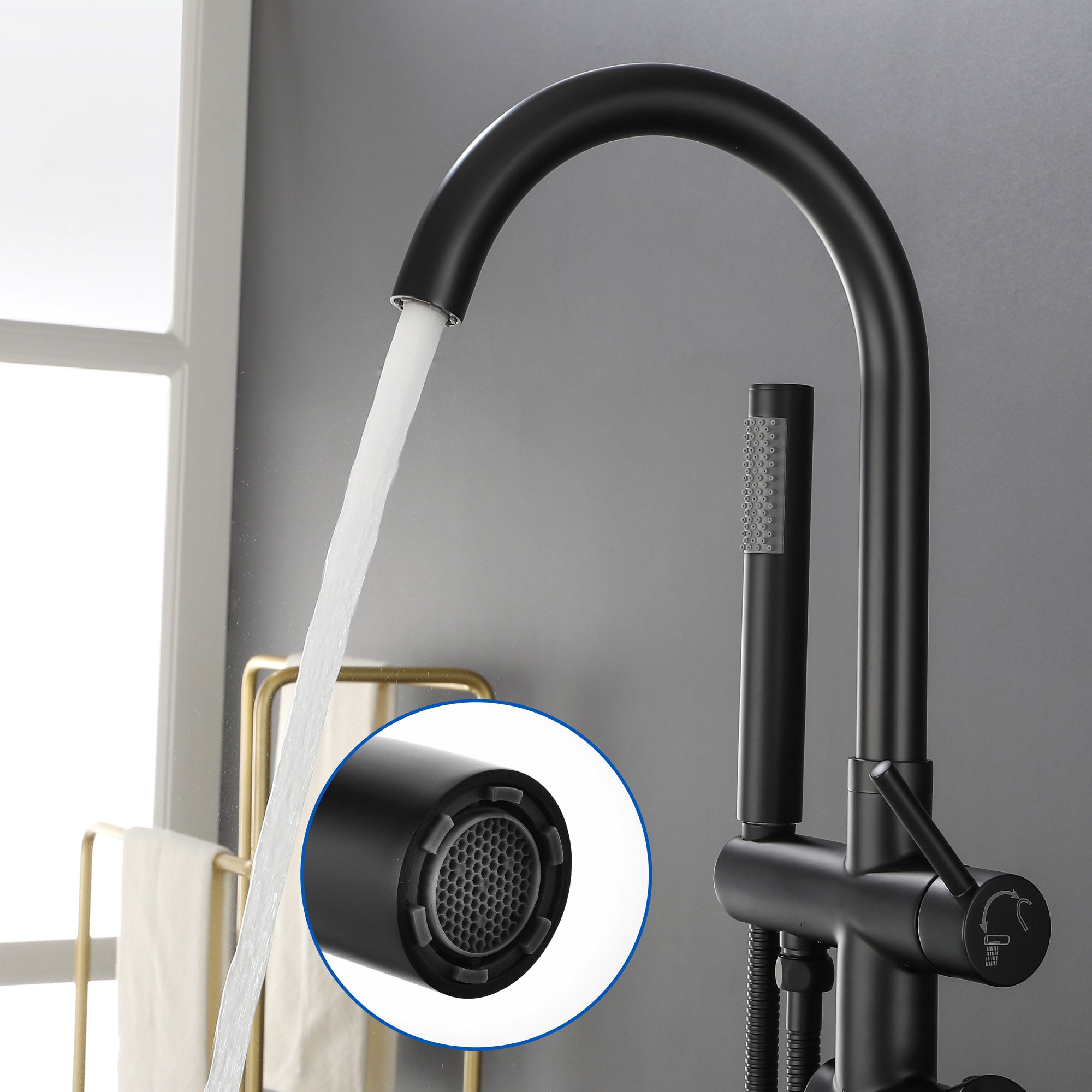 Freestanding Bathtub Faucet Bath Tub Filler Faucet with Hand Shower Floor Mount
