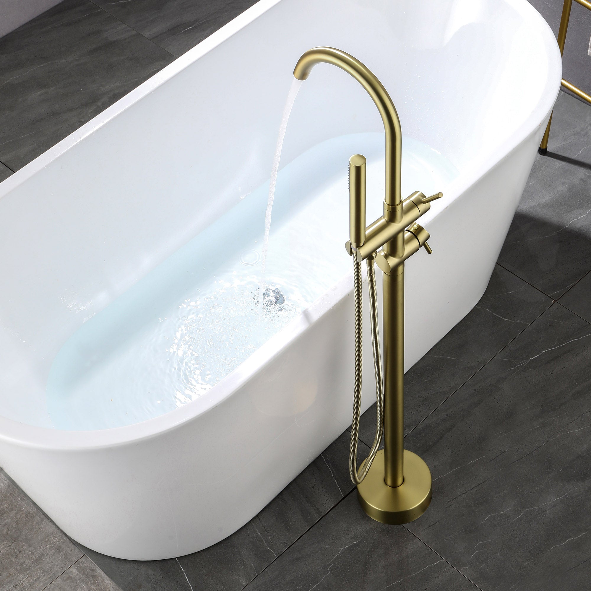 Freestanding Bathtub Faucet Bath Tub Filler Faucet with Hand Shower Floor Mount