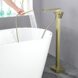 Luxury Freestanding Bathtub Faucet Single Handle Waterfall Tub Filler with Handheld Shower
