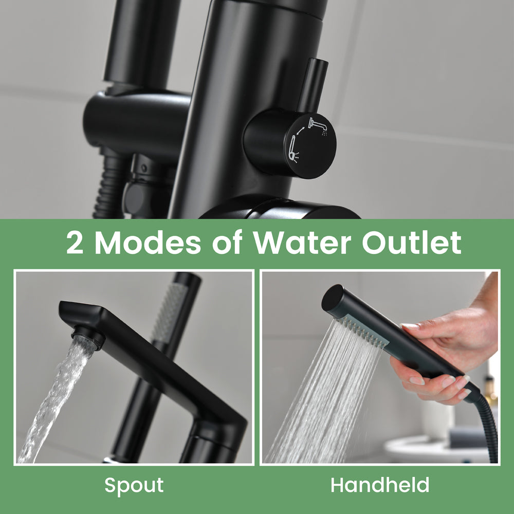 Freestanding Bathtub Faucet Tub Filler Black Floor Mount Brass Single Handle Bathroom Faucets with Hand Shower