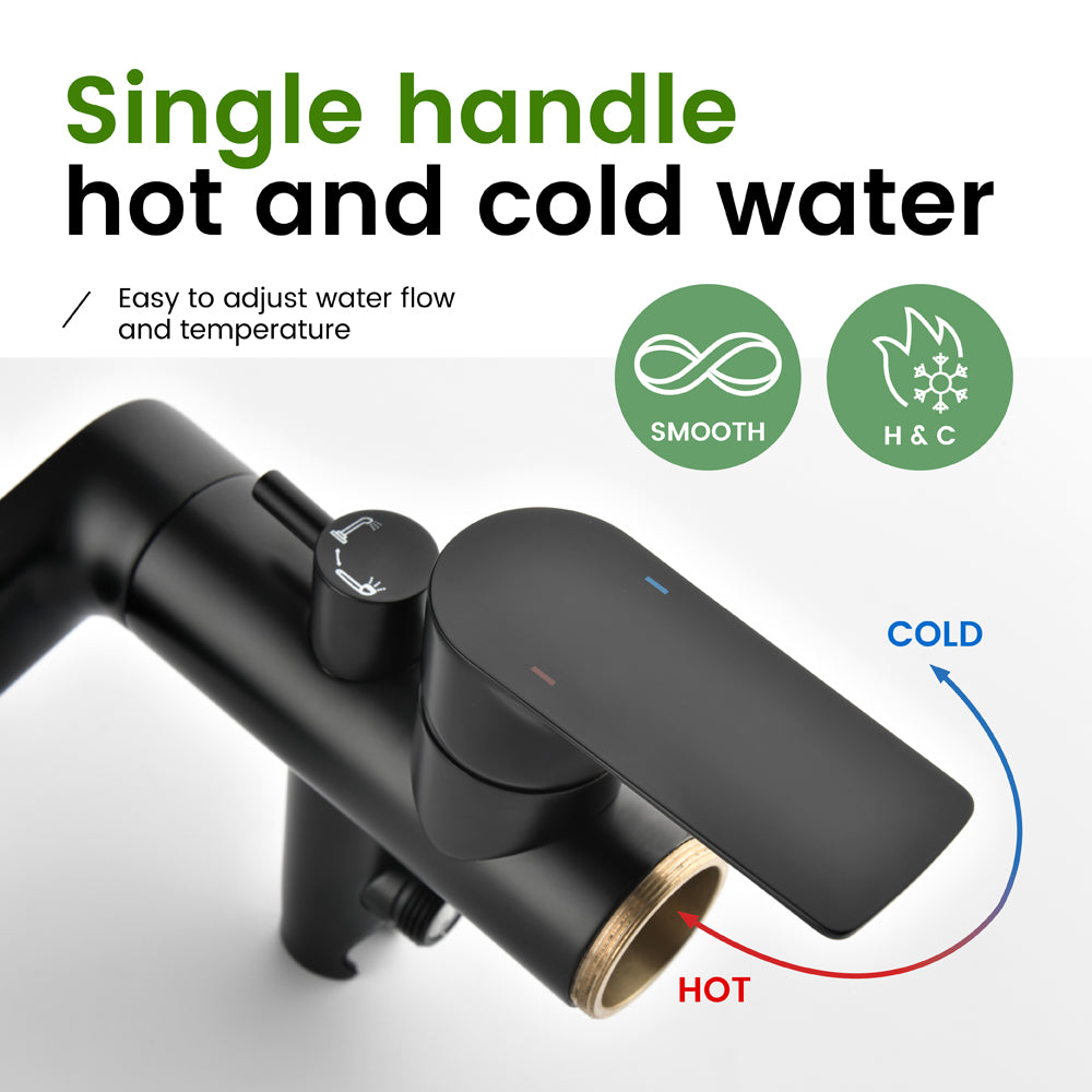Freestanding Bathtub Faucet Tub Filler Black Floor Mount Brass Single Handle Bathroom Faucets with Hand Shower