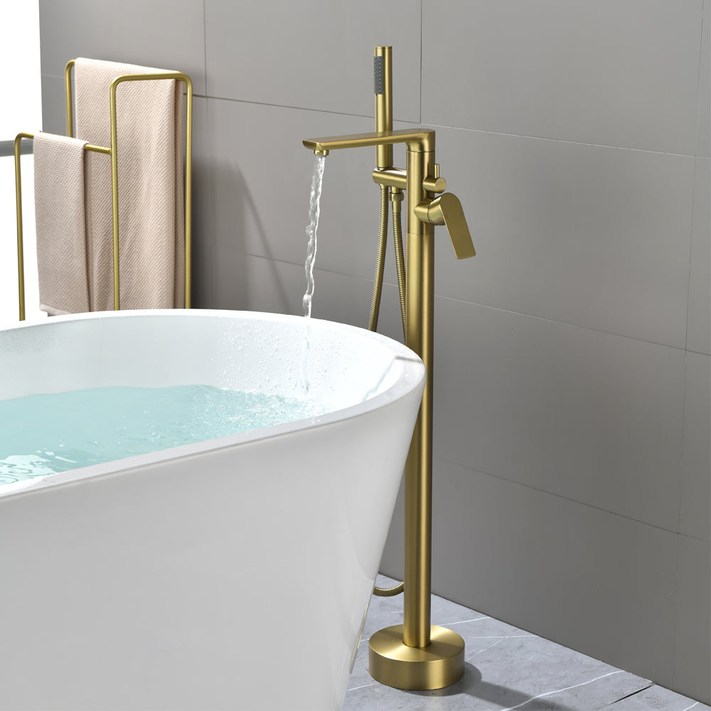 Freestanding Bathtub Faucet Tub Filler Black Floor Mount Brass Single Handle Bathroom Faucets with Hand Shower