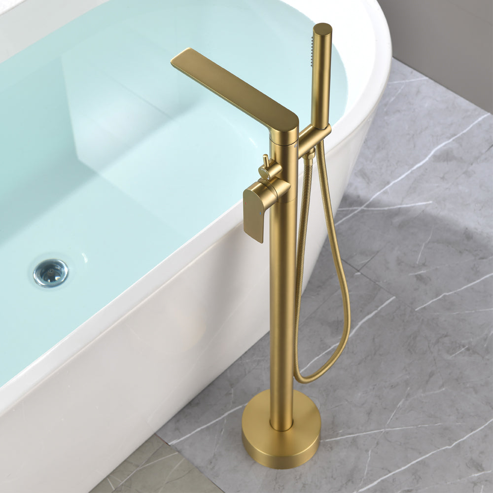 Freestanding Bathtub Faucet Tub Filler Black Floor Mount Brass Single Handle Bathroom Faucets with Hand Shower