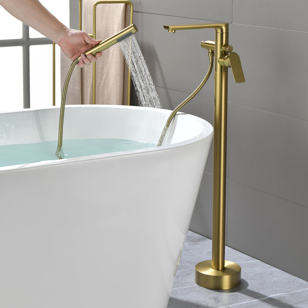 Freestanding Bathtub Faucet Tub Filler Black Floor Mount Brass Single Handle Bathroom Faucets with Hand Shower
