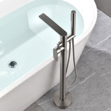 Freestanding Bathtub Faucet Tub Filler Black Floor Mount Brass Single Handle Bathroom Faucets with Hand Shower