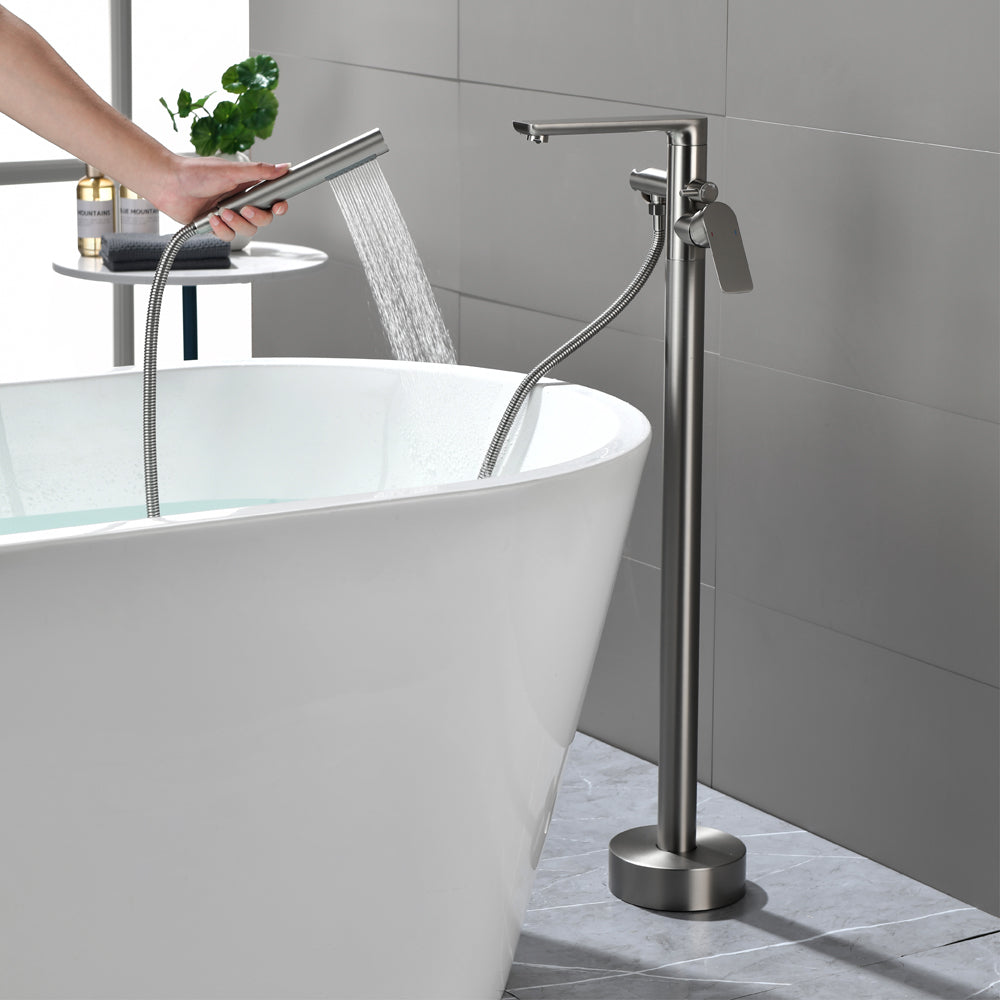 Freestanding Bathtub Faucet Tub Filler Black Floor Mount Brass Single Handle Bathroom Faucets with Hand Shower