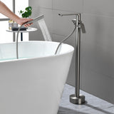 Freestanding Bathtub Faucet Tub Filler Black Floor Mount Brass Single Handle Bathroom Faucets with Hand Shower