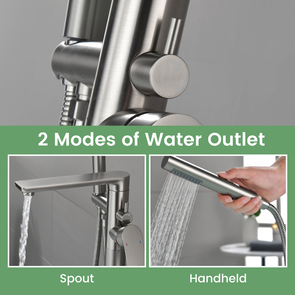 Freestanding Bathtub Faucet Tub Filler Black Floor Mount Brass Single Handle Bathroom Faucets with Hand Shower