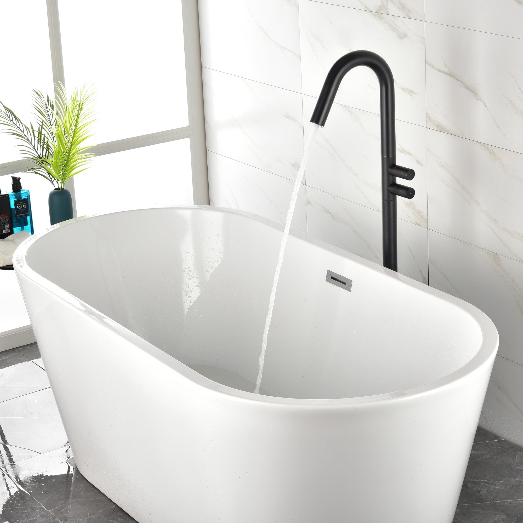CUPC Freestanding Tub Filler Bathtub Faucet 360-Degree Rotating Floor Mounted Faucets in matte black, brushed nickel, brushed gold, brushed gun grey