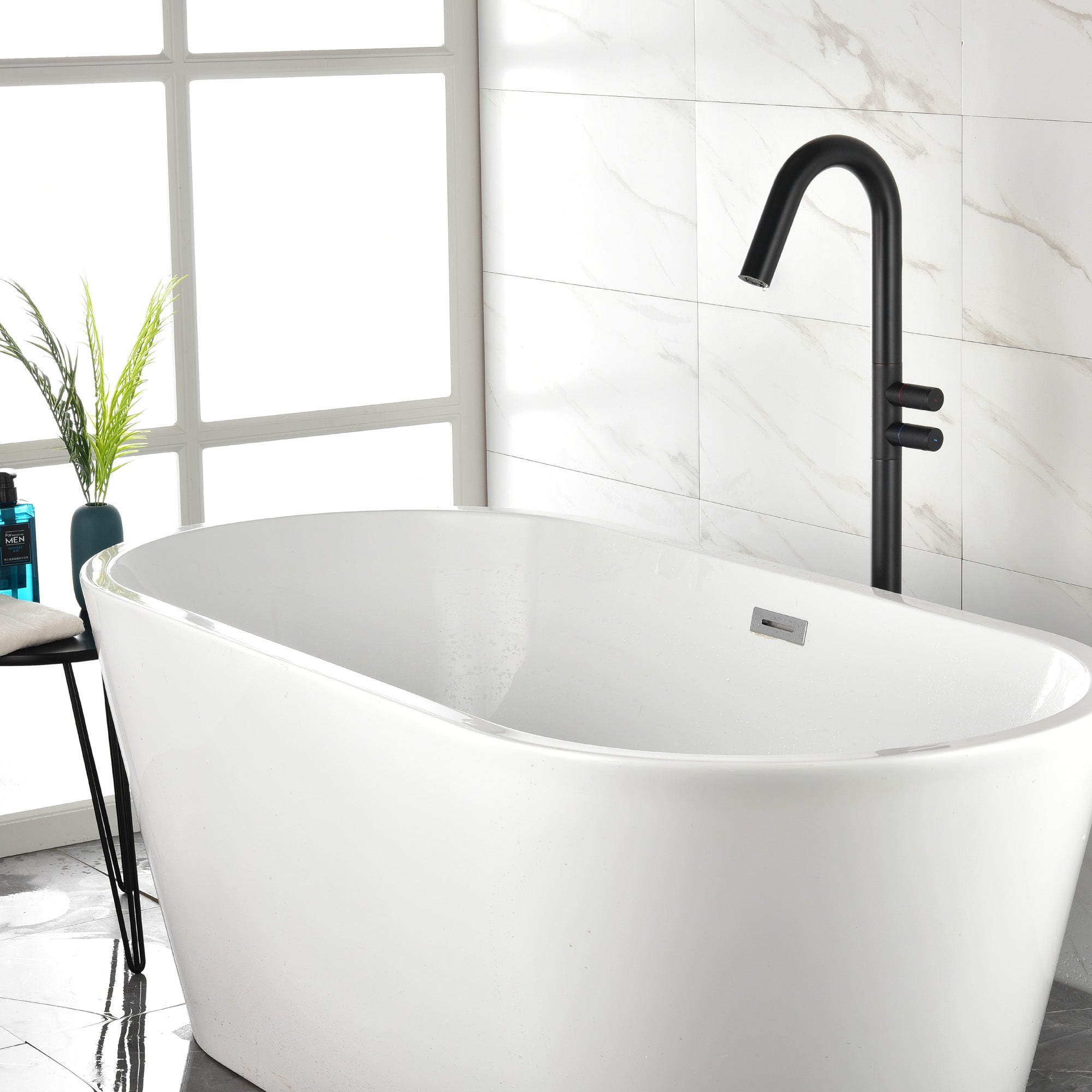 CUPC Freestanding Tub Filler Bathtub Faucet 360-Degree Rotating Floor Mounted Faucets in matte black, brushed nickel, brushed gold, brushed gun grey