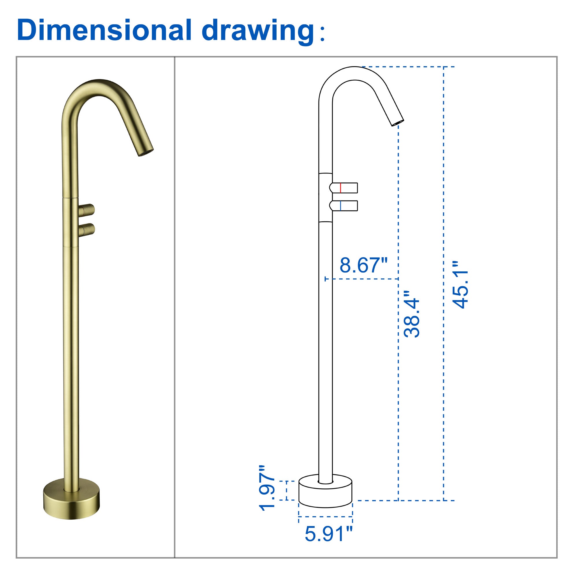 CUPC Freestanding Tub Filler Bathtub Faucet 360-Degree Rotating Floor Mounted Faucets in matte black, brushed nickel, brushed gold, brushed gun grey